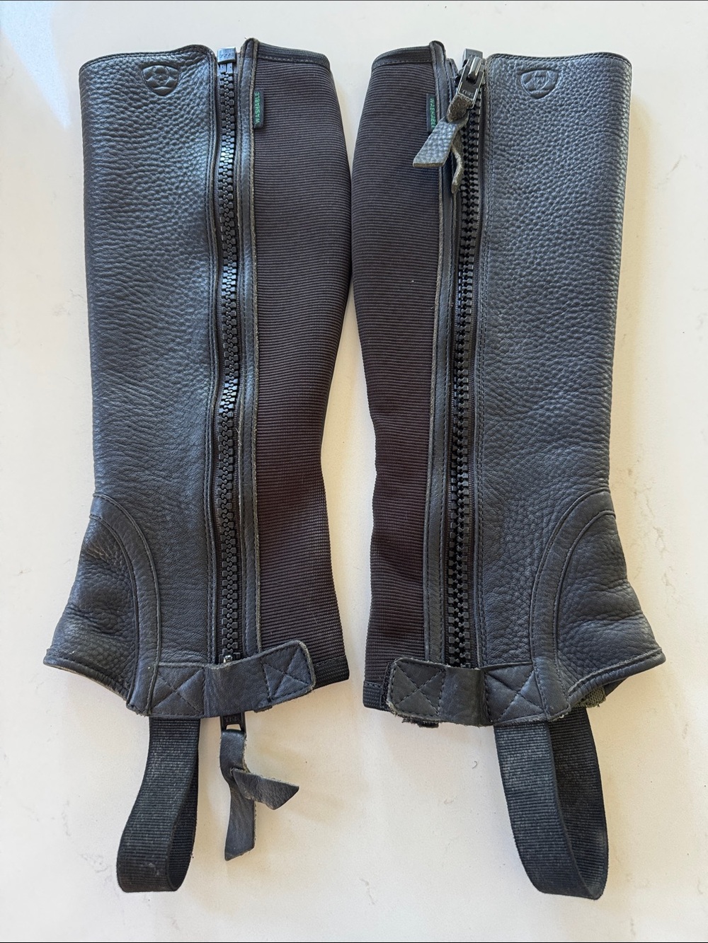 Ariat Women's Black Leather Half Breeze Chaps with Elastic Panels XS